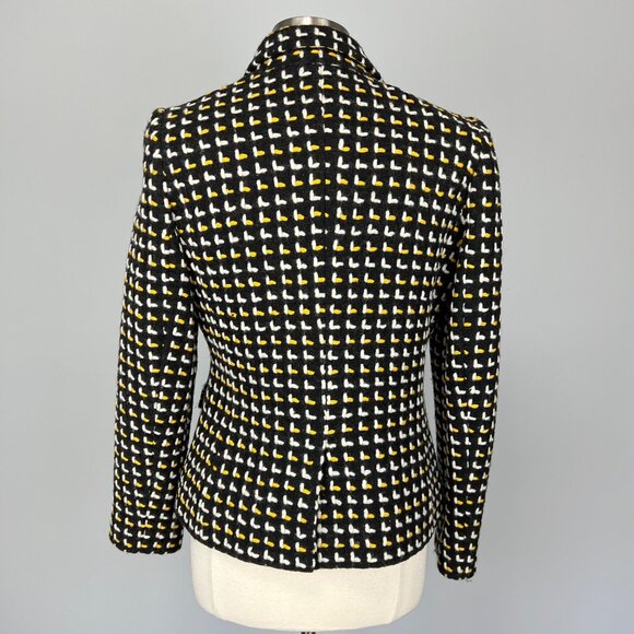 Etcetera Womens Wool Blazer Jacket Black Yellow Asymmetric Moto Zip size 12 - Picture 7 of 13